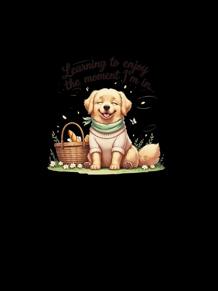 Enjoy The Moment Cute Golden Retriever Spring Picnic Aesthetic by AQUILAKREO