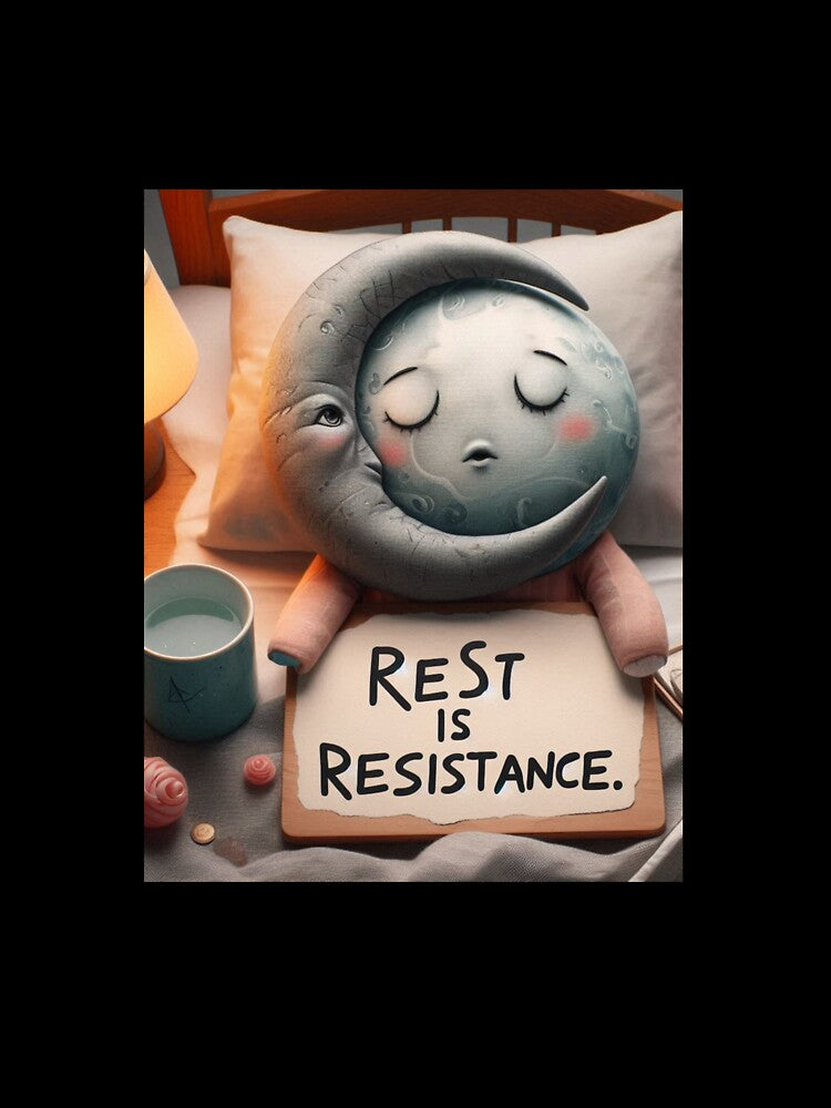 Sleepy Moon Quote – "Rest is Resistance" Empowering Sleepy Moon Design by ashokreddy343