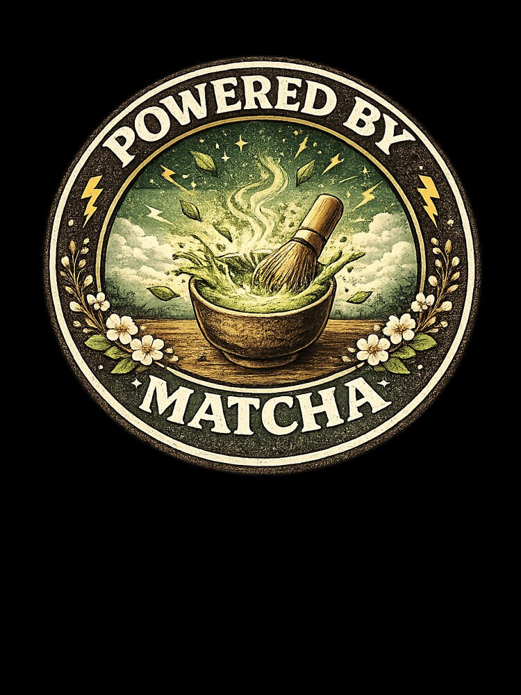 Powered by Matcha - Vintage Aesthetic Green Tea Badge Art by BrewmarkStudio