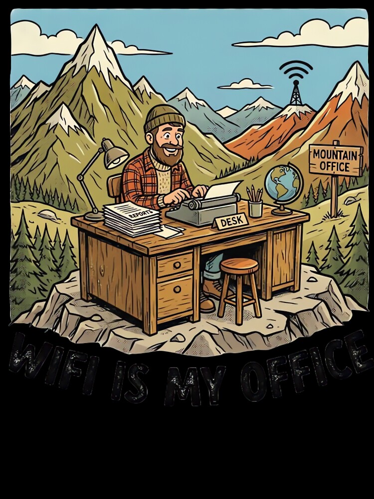 WiFi Is My Office Funny Mountain Remote Work Vintage T-Shirt Design by urbinet