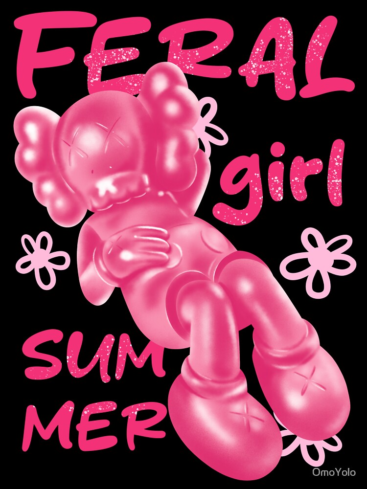 Feral Girl Summer with Pink Kaws Hypebeast Figurine by OmoYolo