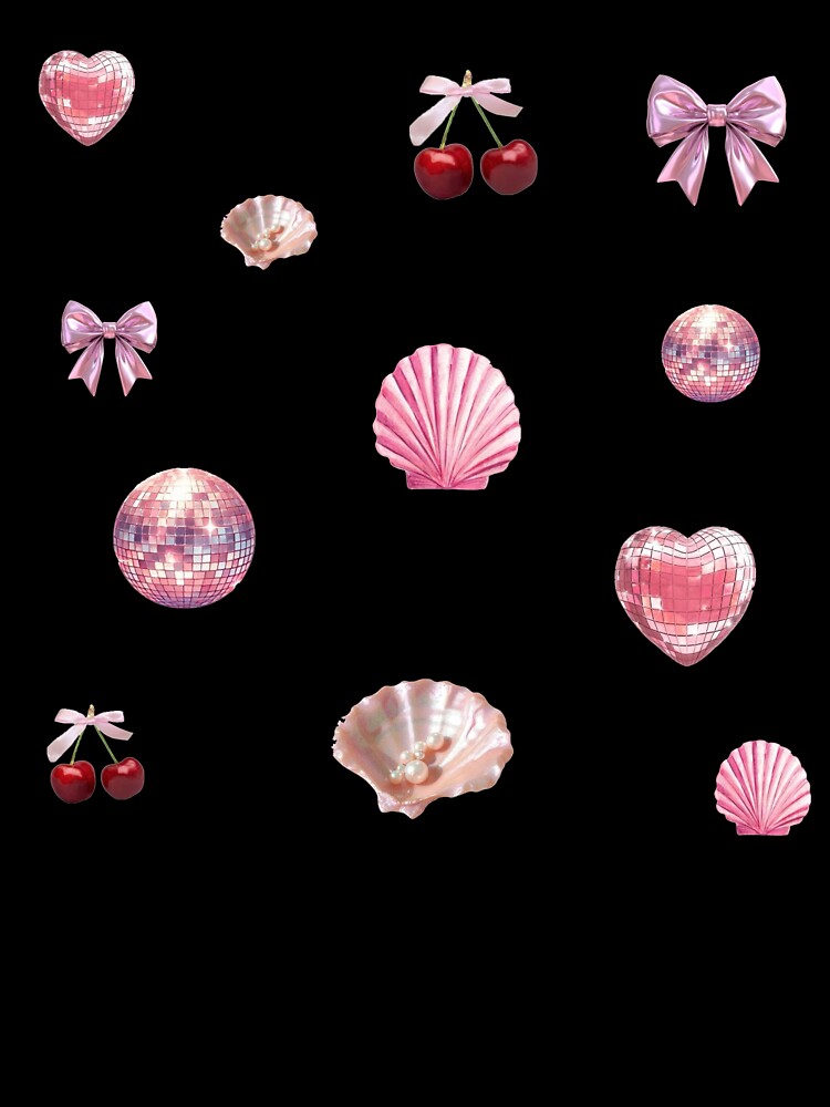 Pink Coquette Aesthetic Sticker Pack - Bows, Cherries, Shells, and Disco Hearts by Aesthetic Crew