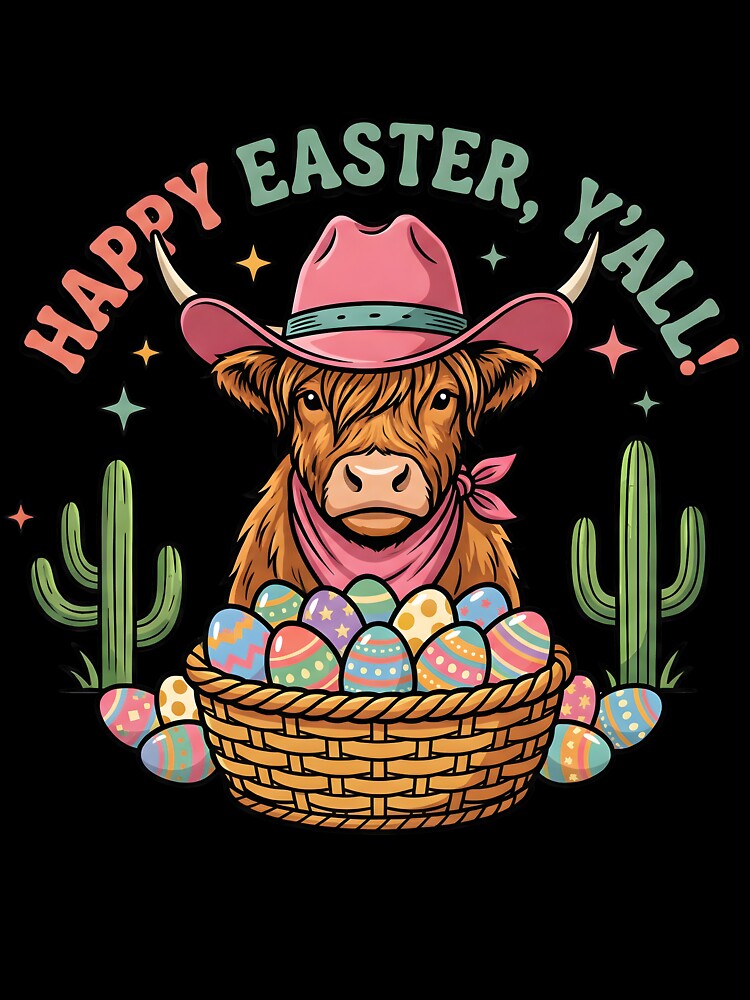 Happy Easter Yall Cowgirl Highland Cow by KroghDs