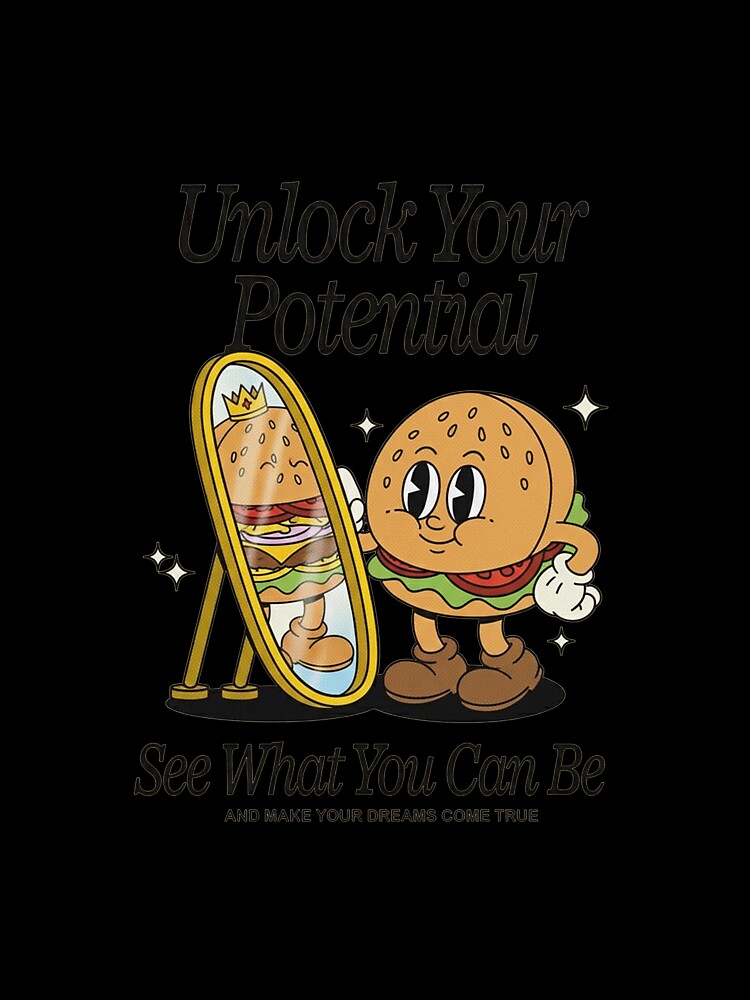 Unlock Your Potential Retro Burger Motivation Mascot Art by HoopeStylee