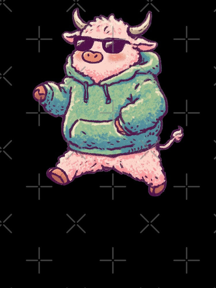 Nonchalant Highland Cow, cool hoodie character illustration by Magnificent Lizard