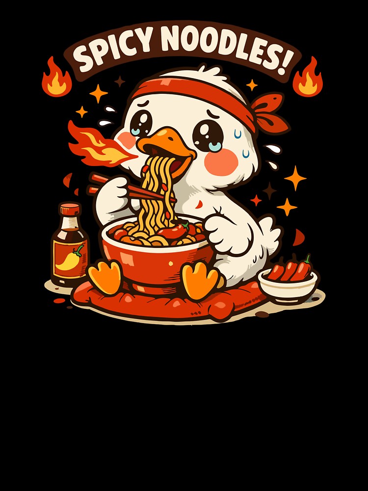 Spicy Noodles Cute Duck – Funny Kawaii Food Illustration by Mikoff04-arts