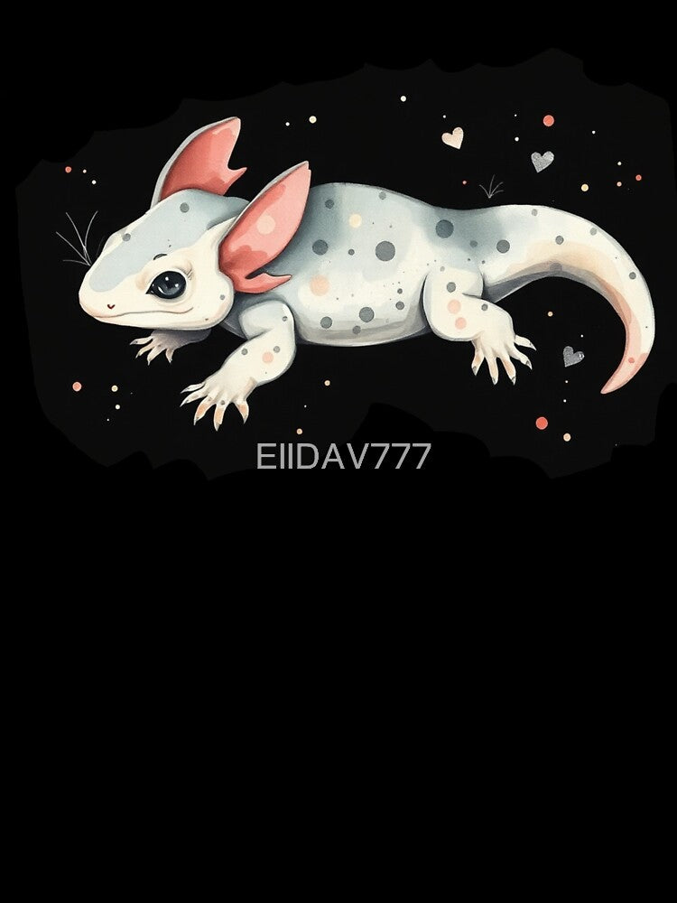 Cute Kawaii Fantasy Axolotl Illustration - Adorable Pastel Amphibian with Hearts & Stars Art Print by EllDAV777