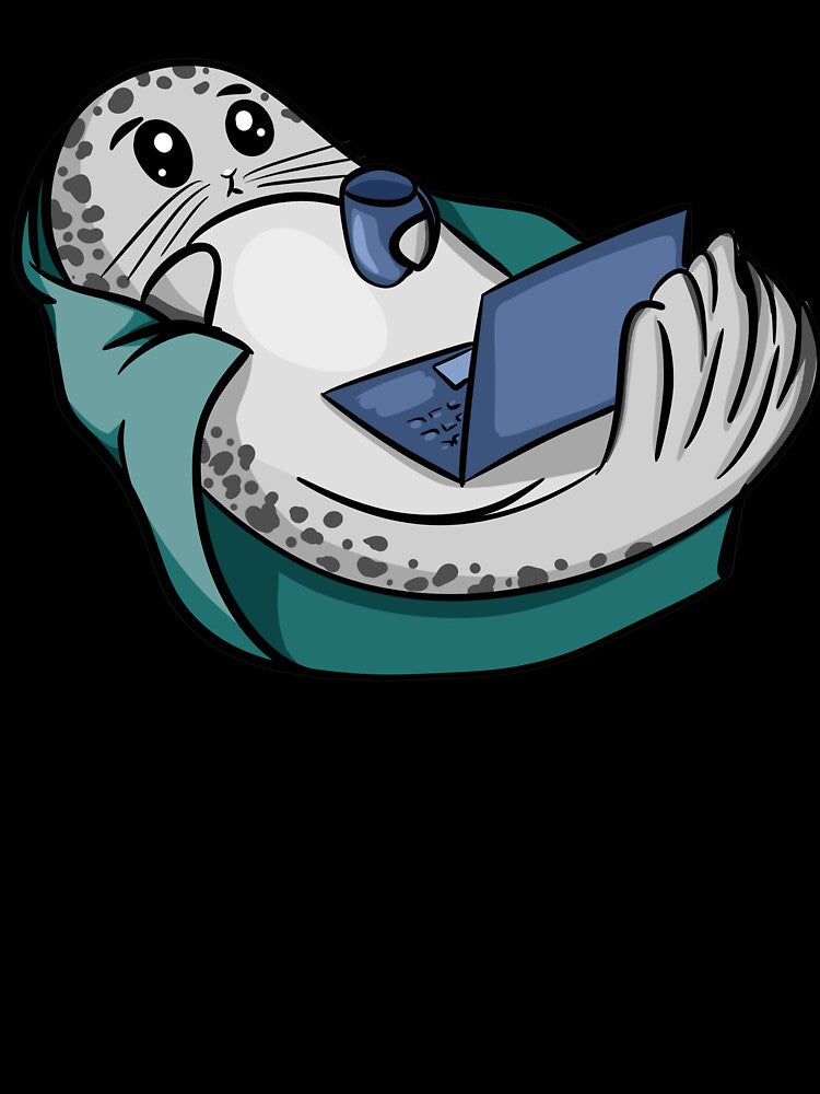 Cozy Freelancer Seal - Cute Animal Working From Home Illustration by LYAN-STORE