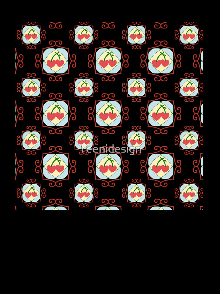 Seamless pattern, cherry heart frame, retro style. by Teenidesign