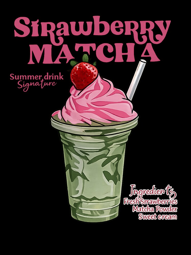 Strawberry Matcha — Cute Aesthetic Summer Drink Illustration by flowerpower999