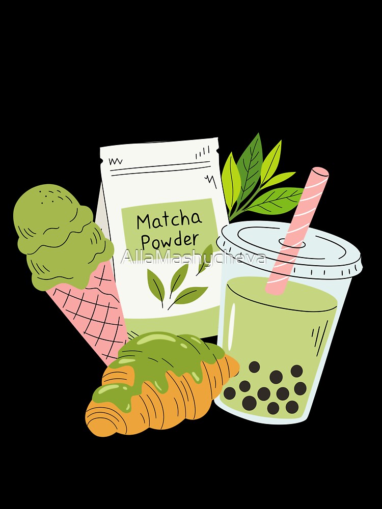 Aesthetic Matcha Treats: Boba, Ice Cream & Croissant by AllaMashycheva