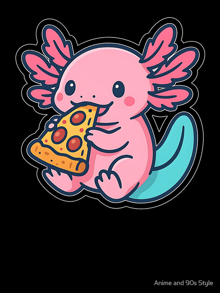 Axolotl Enjoying Pizza by Anime and 90s Style