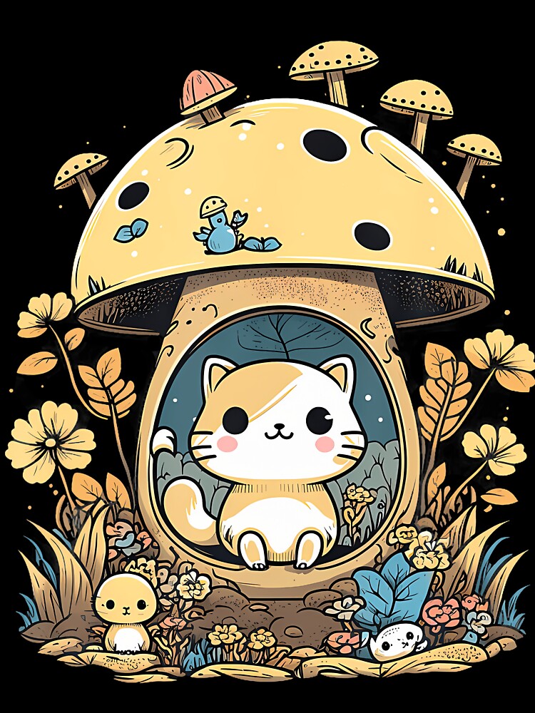 Cute Cat In Mushroom Hat by sacchuedeliaf