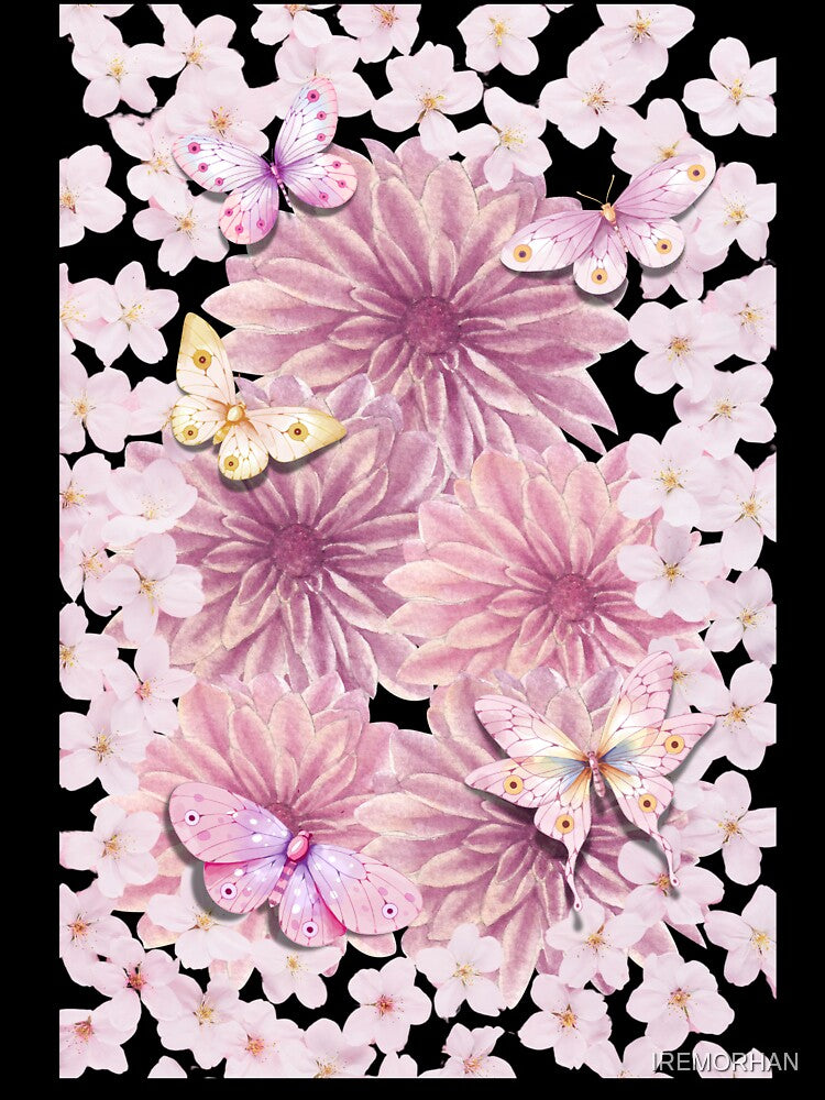 Pink Floral Butterfly Garden by IREMORHAN