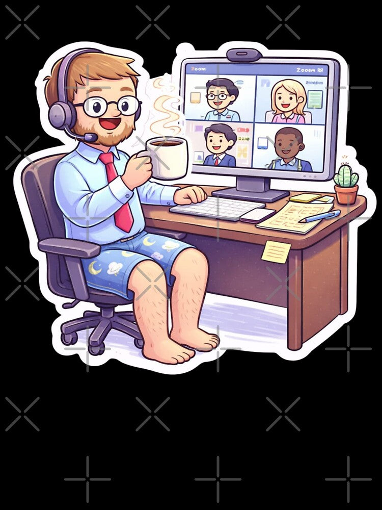 Funny Work From Home Meeting Pajamas Relatable Sticker by Dasts Cart