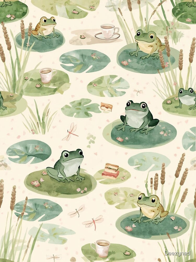 Frog Pond Picnic – Whimsical Cottagecore Pattern by Deezyned