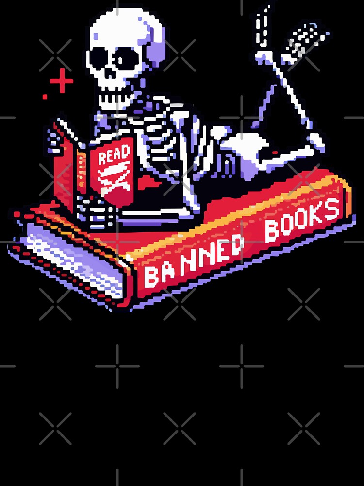 Funny Read Banned Books Skeleton Pixel Art by TomFrontierArt