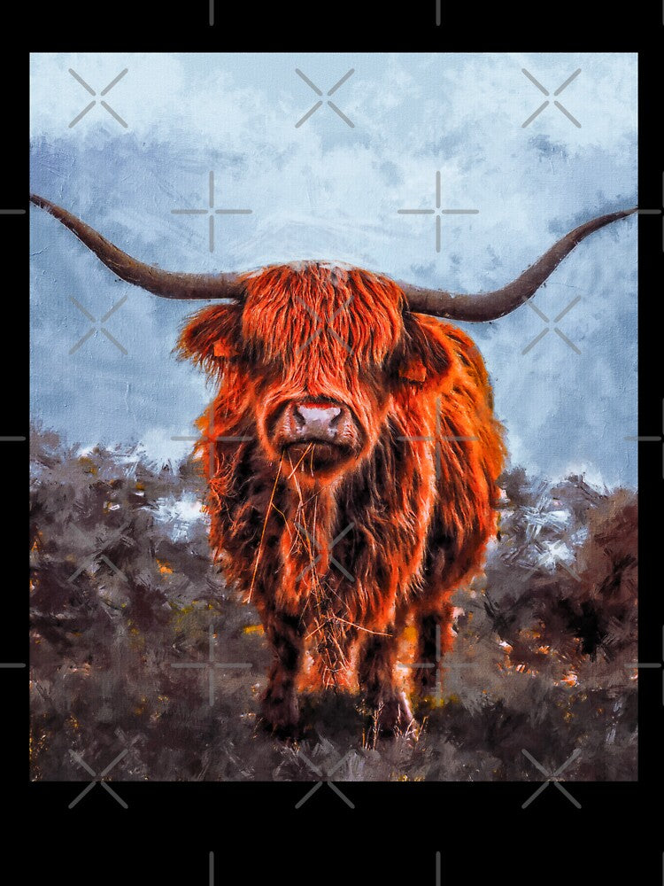 Scottish Hairy Highland Cow painting, Cute Highland Cattle Calf, Fluffy Highland Cattle Cow Oil Paint, Cute Fluffy Cow by Paintcorner