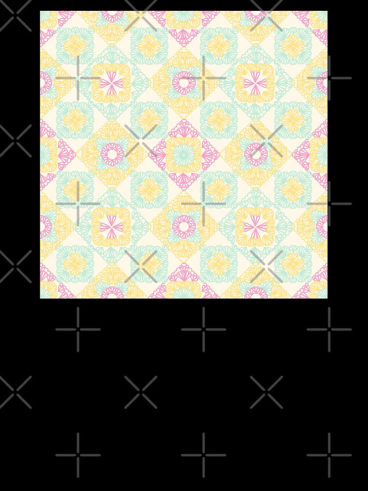 Pink, yellow and turquoise granny squares over cream by marufemia