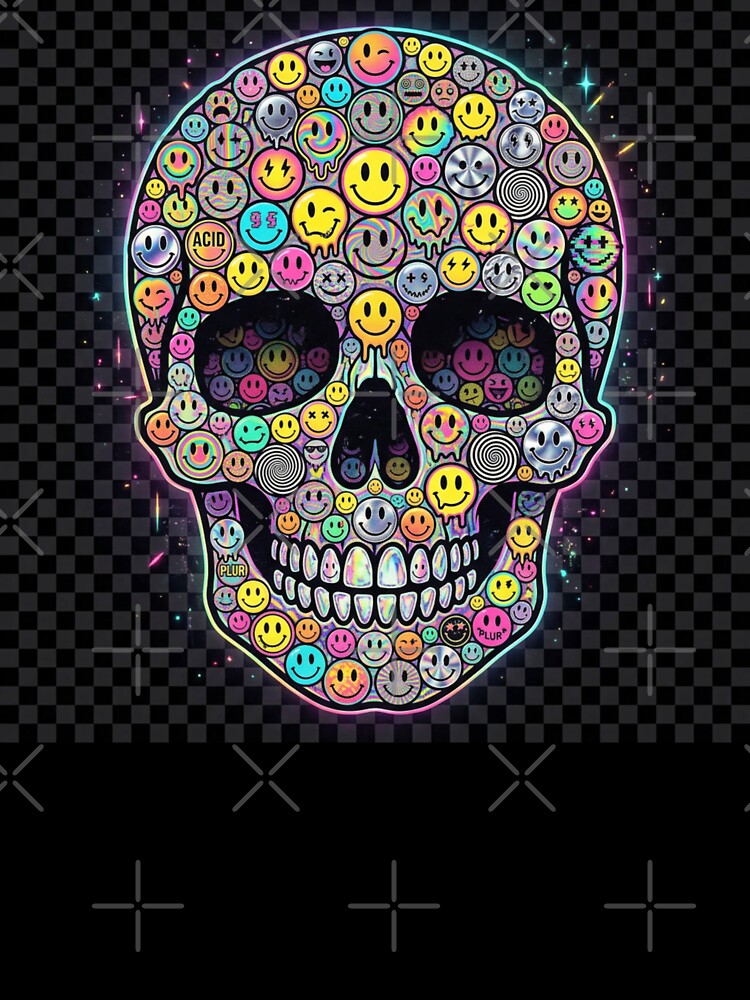 Skull Smile Acid Art – Psychedelic Neon Skull Rave & Streetwear Style by PLUSHIWORLDtm