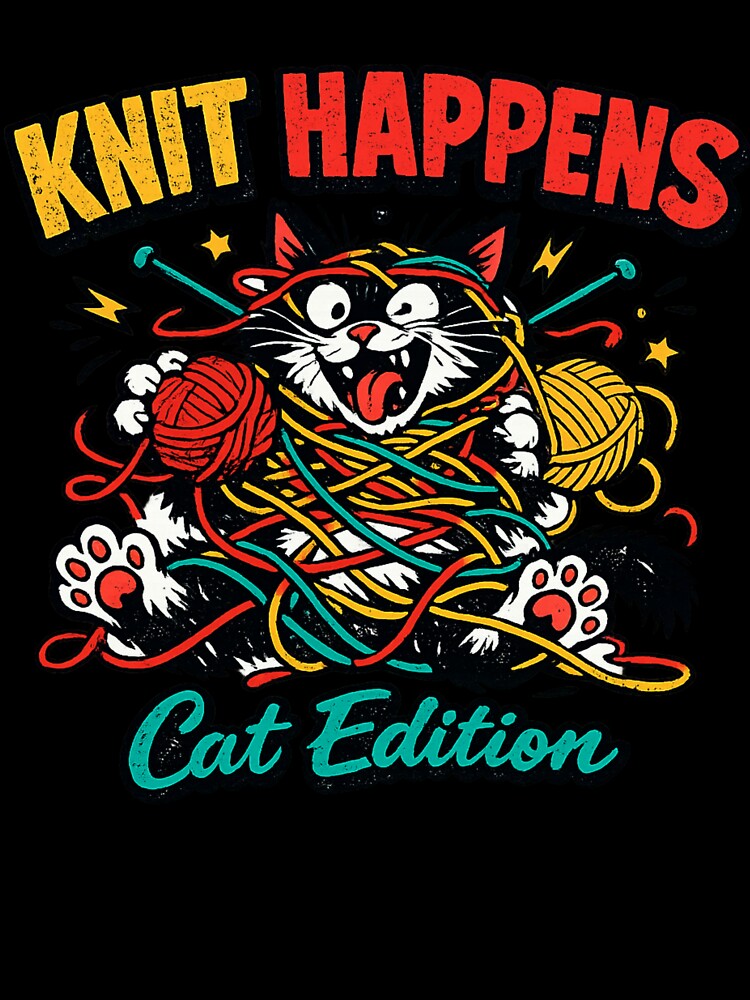 Knit Happens Cat Edition Funny Knitting Cat Chaos Yarn Lover Gift by Ladys-Gents