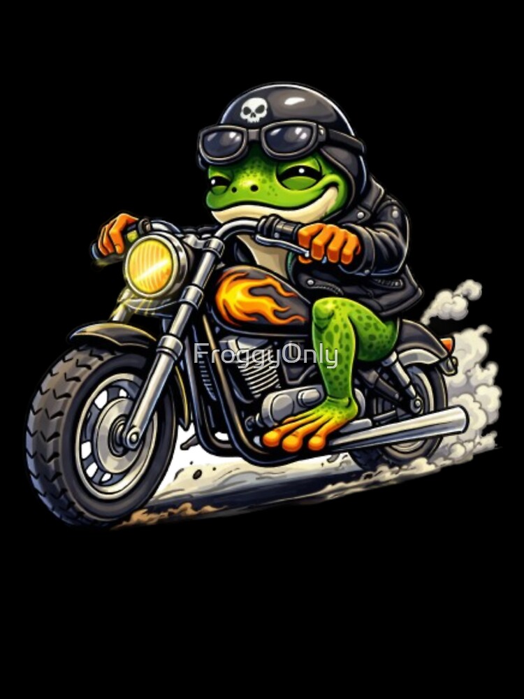 Frog on a vintage motorcycle in flames by FroggyOnly