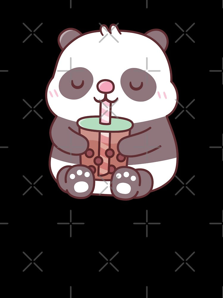 Cute Chubby Panda Bear Drinking Bubble Tea by rustydoodle