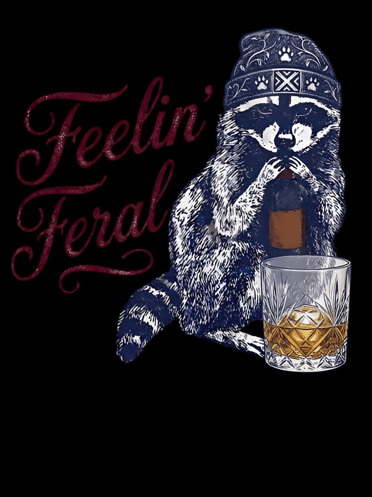 Feelin’ Feral Raccoon Meme Shirt – Funny Trash Panda Whiskey Vintage Tee by ZyxDes
