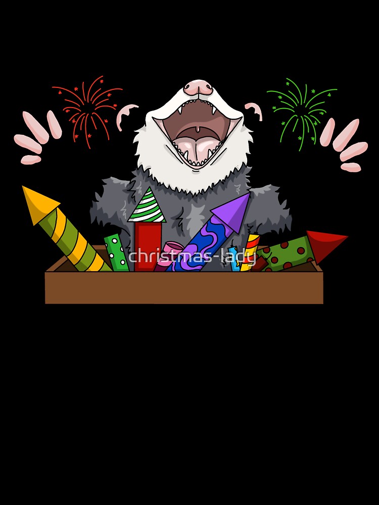 Opossum with firework, celebrating new year or the 4th of july by christmas-lady