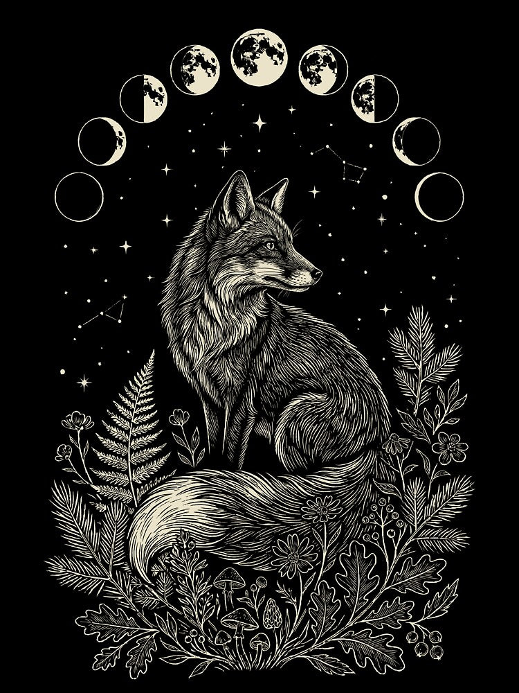 Fox Moon Phases – Celestial Woodland Spirit Illustration by Skyleton