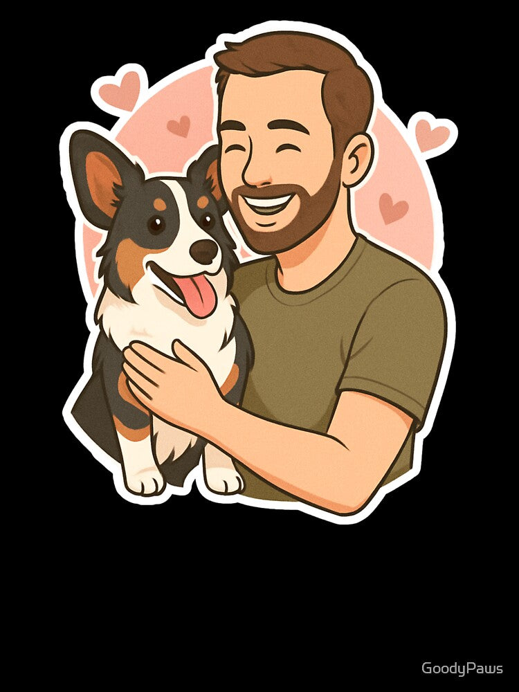 Tail of Friendship: Man & Cardigan Welsh Corgi Cartoon by GoodyPaws