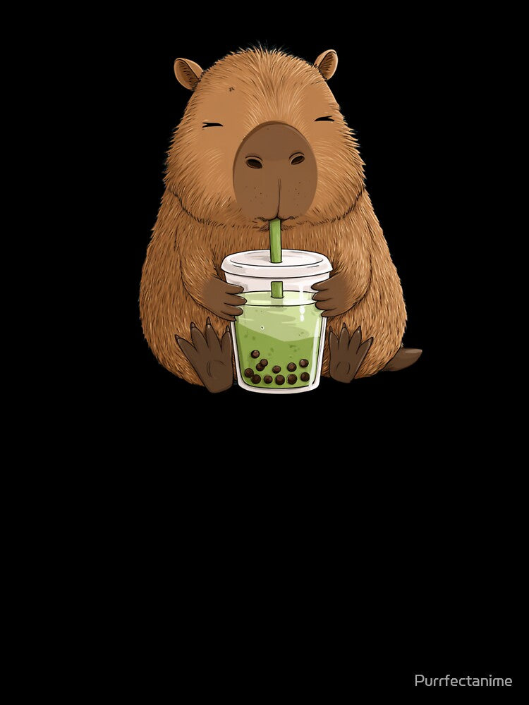 Kawaii Capybara Drinking Matcha Boba – Cute Cozy Animal Art by Purrfectanime
