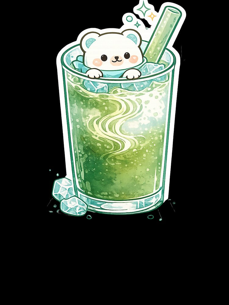 Kawaii Matcha Polar Bear - Cute Iced Green Tea Latte Sticker Art by BrewmarkStudio
