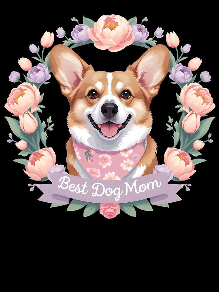 Best Dog Mom Corgi Floral Mother's Day Badge by Breed And Build