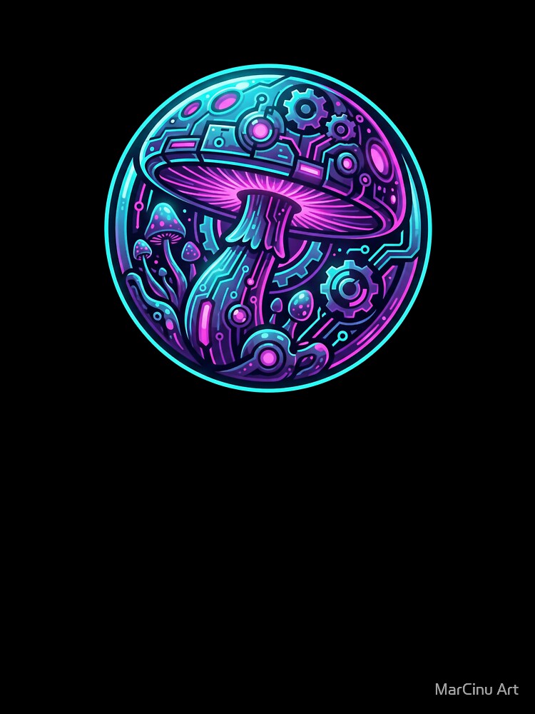 Neon Cyberpunk Mushroom Circuitry Glitch by MarCinu Art