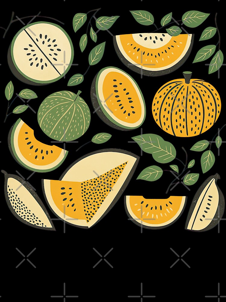 Retro Melon Fruit Collage with Leaves Illustration by ArtfulWeave