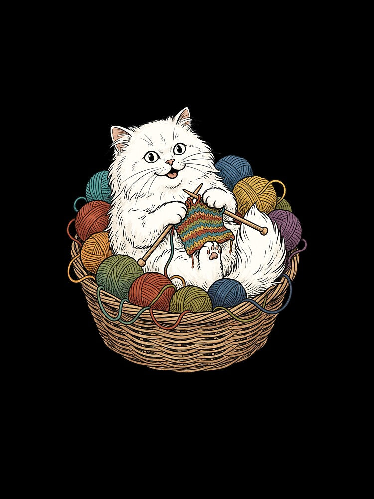 Persian Knitting Circle Fluffy Cat Yarn Craft Gift by PictoVibe
