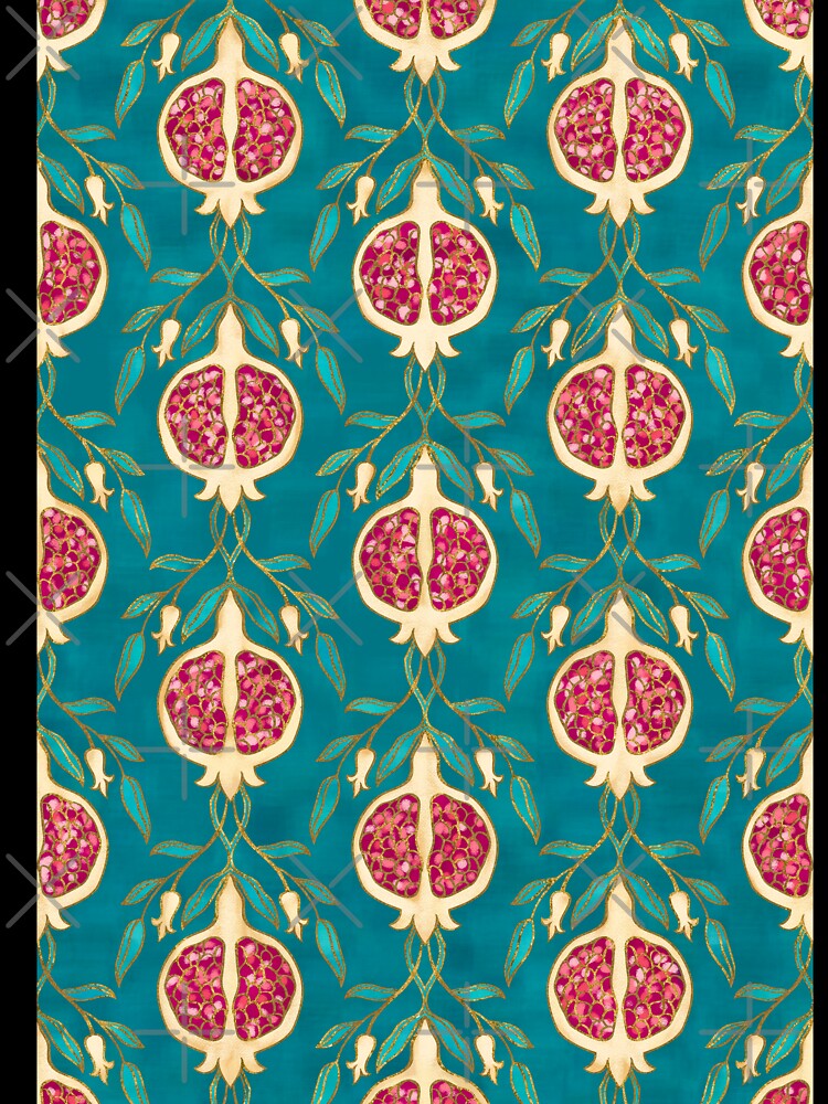 Pomegranate Pattern Teal Background by Octavia Soldani