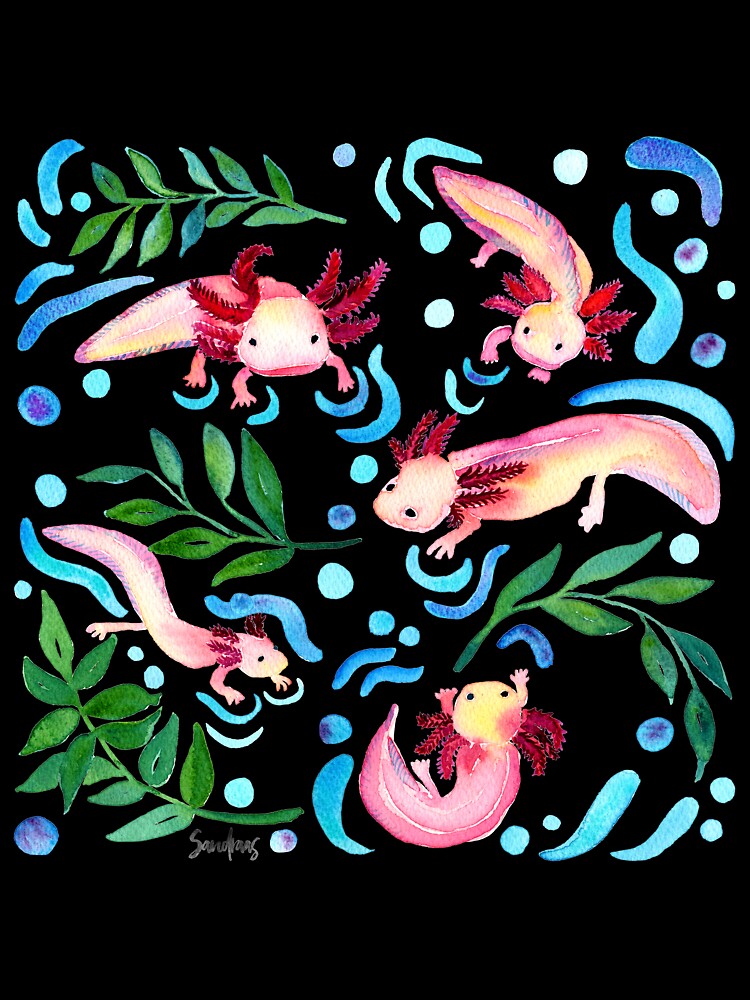 Cute pink Axolotls in watercolor by SandraArtStudio