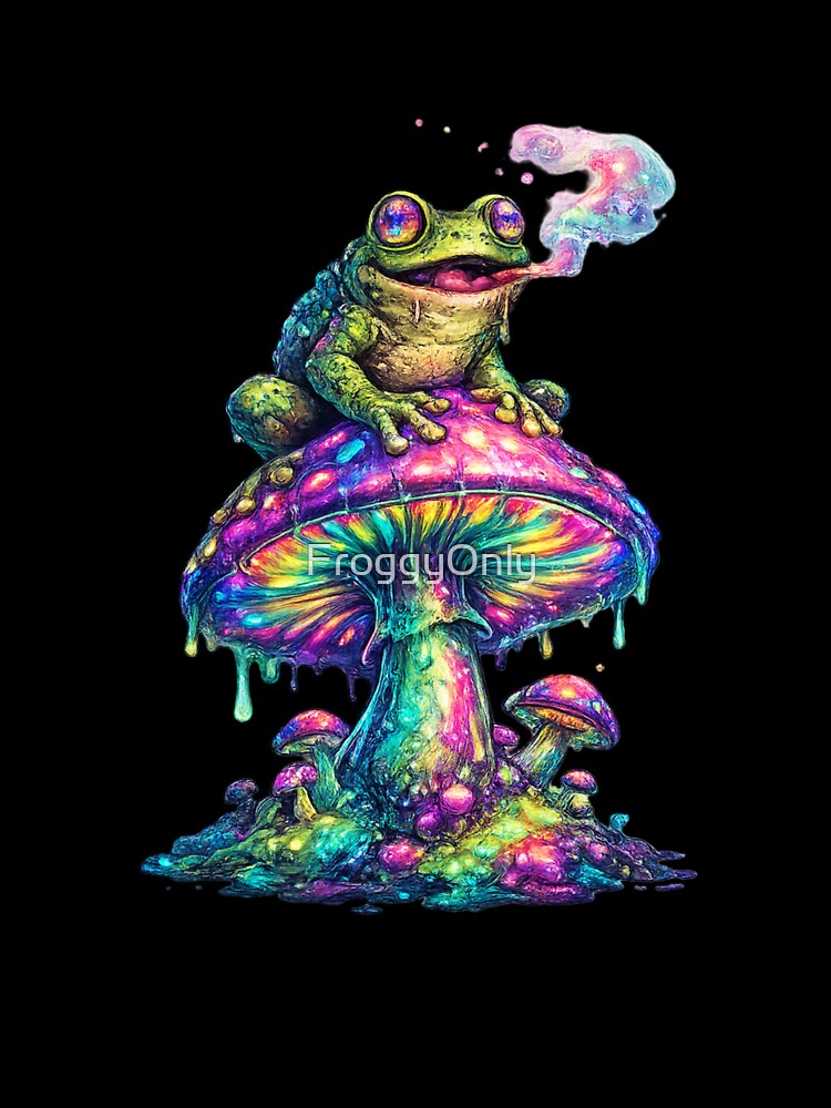 Psychedelic frog on a glowing mushroom by FroggyOnly