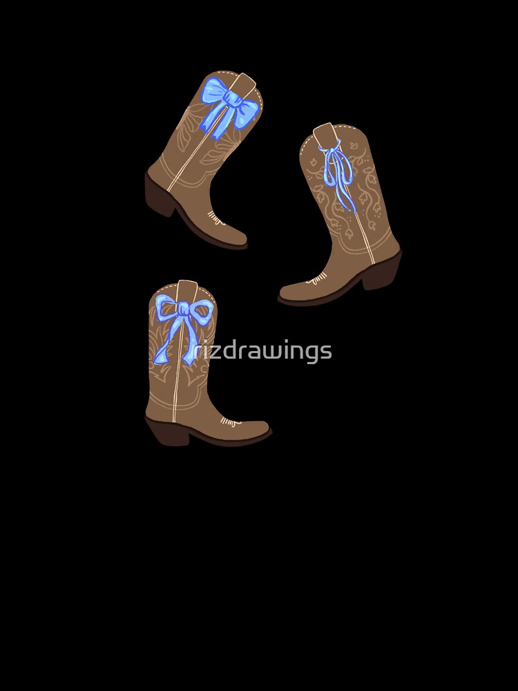 Coastal cowgirl boots with coquette blue bows by rizdrawings