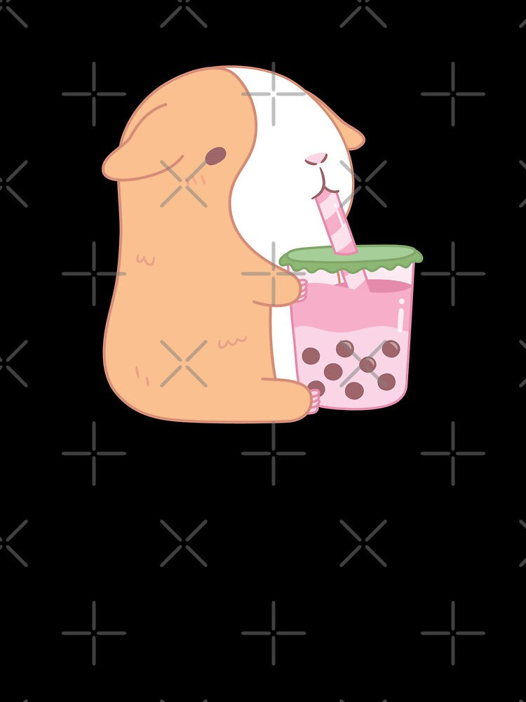 Cute Orange Guinea Pig Drinking Strawberry Bubble Tea by rustydoodle