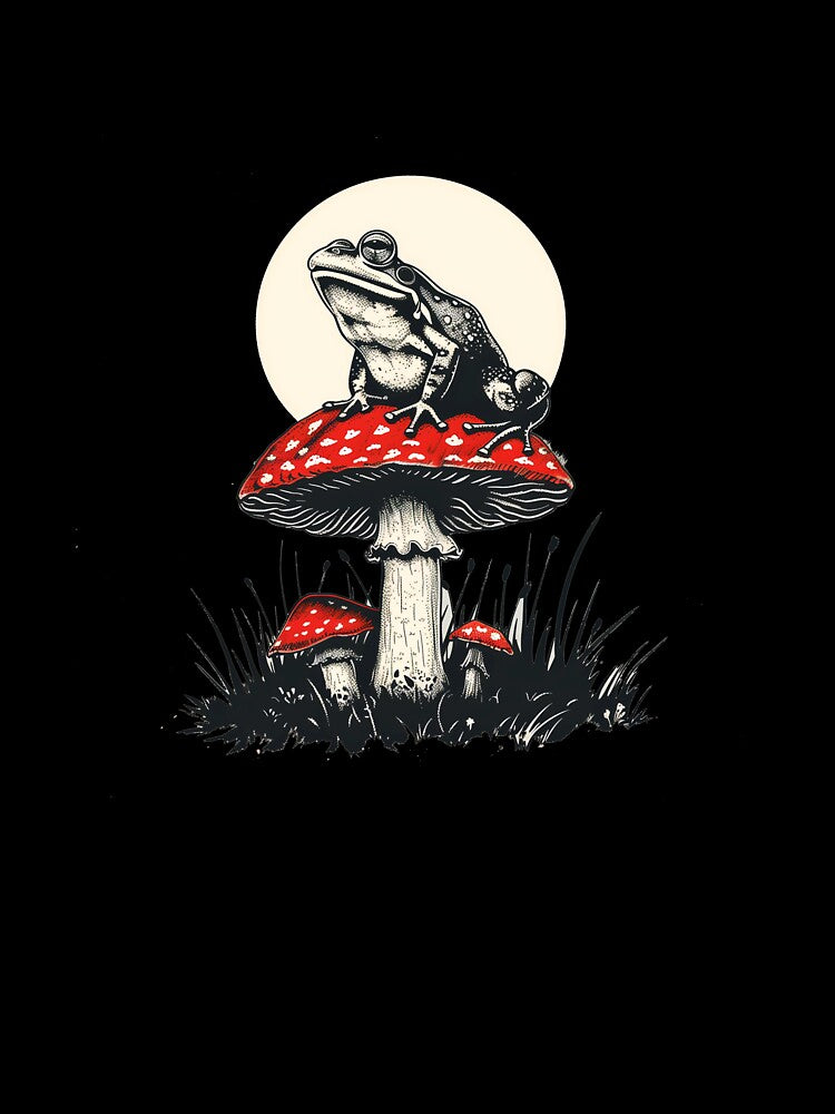 Frog on a mushroom Amanita muscaria retro cute by KateEbony
