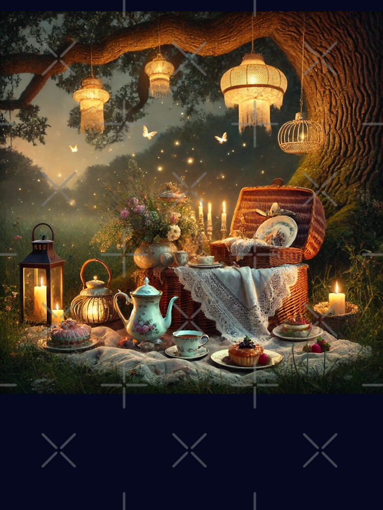 Victorian Night Picnic – Candlelit Garden Dream under Fairy Lights by ArtFreshStudio