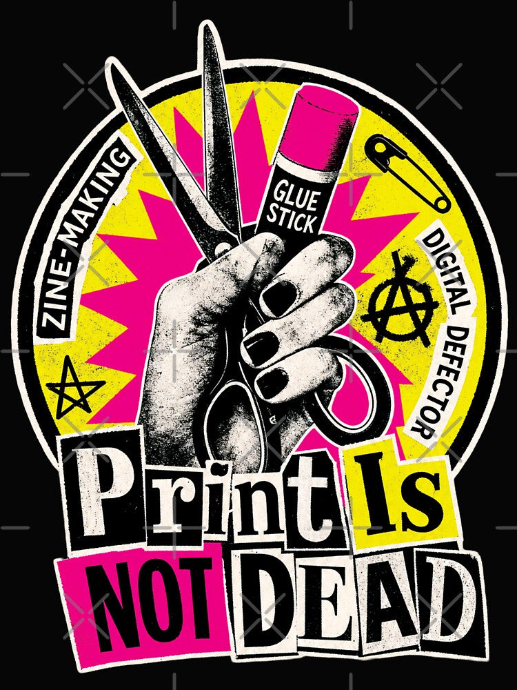 Print Is Not Dead Shirt, Zine Making Graphic Tee, DIY Punk Art T-Shirt, Indie Printmaker Gift, Analog Creator Shirt, Cut And Paste Collage Tee by KAYJAY DESIGNS