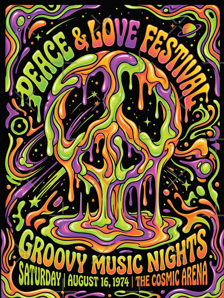 Peace & Love Festival – Psychedelic Melting Typography Poster by KAYJAY DESIGNS