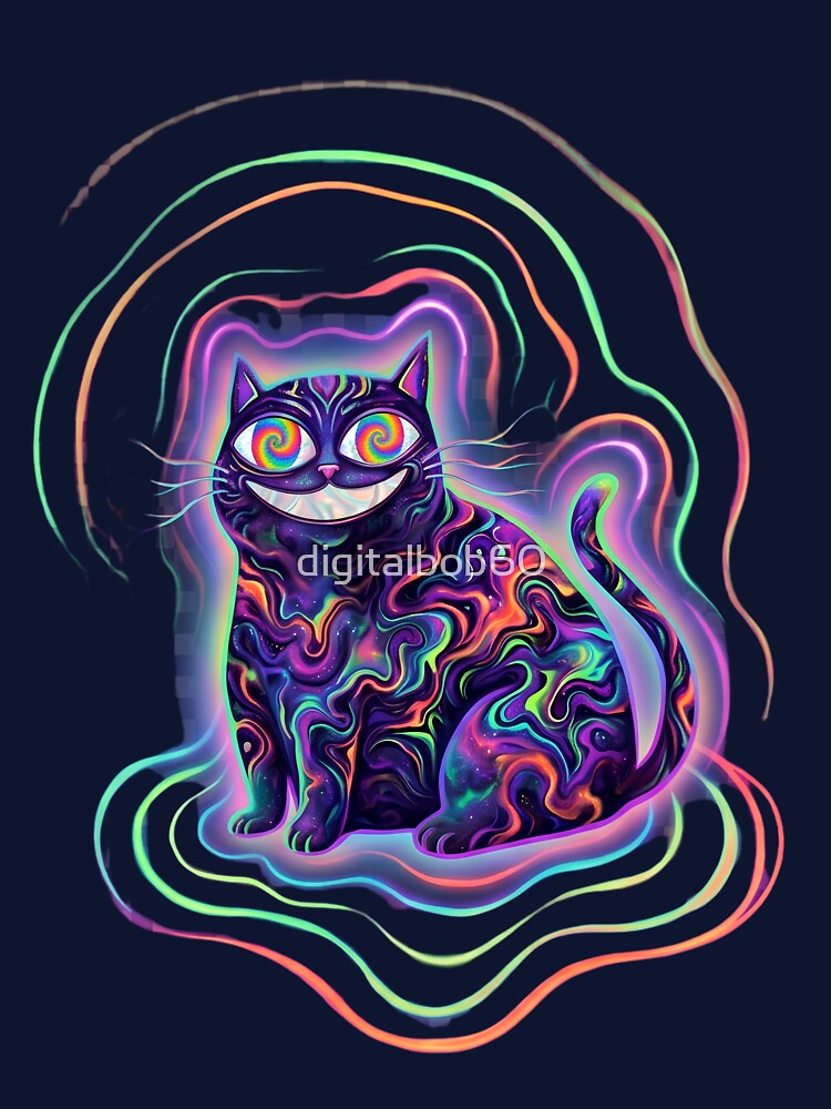 Psychedelic Trippy Cat - Neon Acid Cheshire Art by digitalbob60