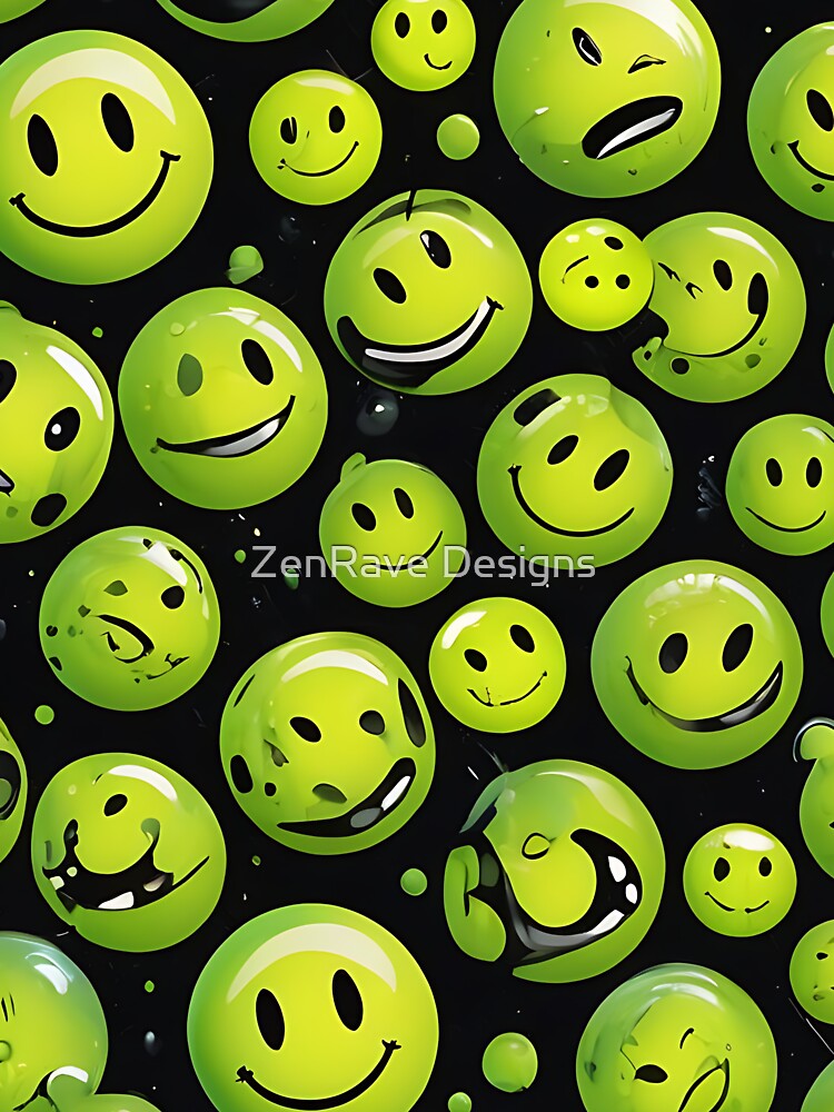 Acid Techno Smiley Face Pattern - 90s Rave by  ZenRave Designs