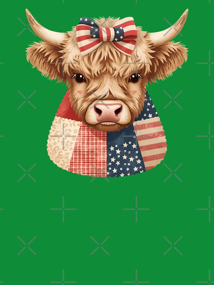 Highland Cow Patchwork Patriotic America 250 July 4th by VectorJoy