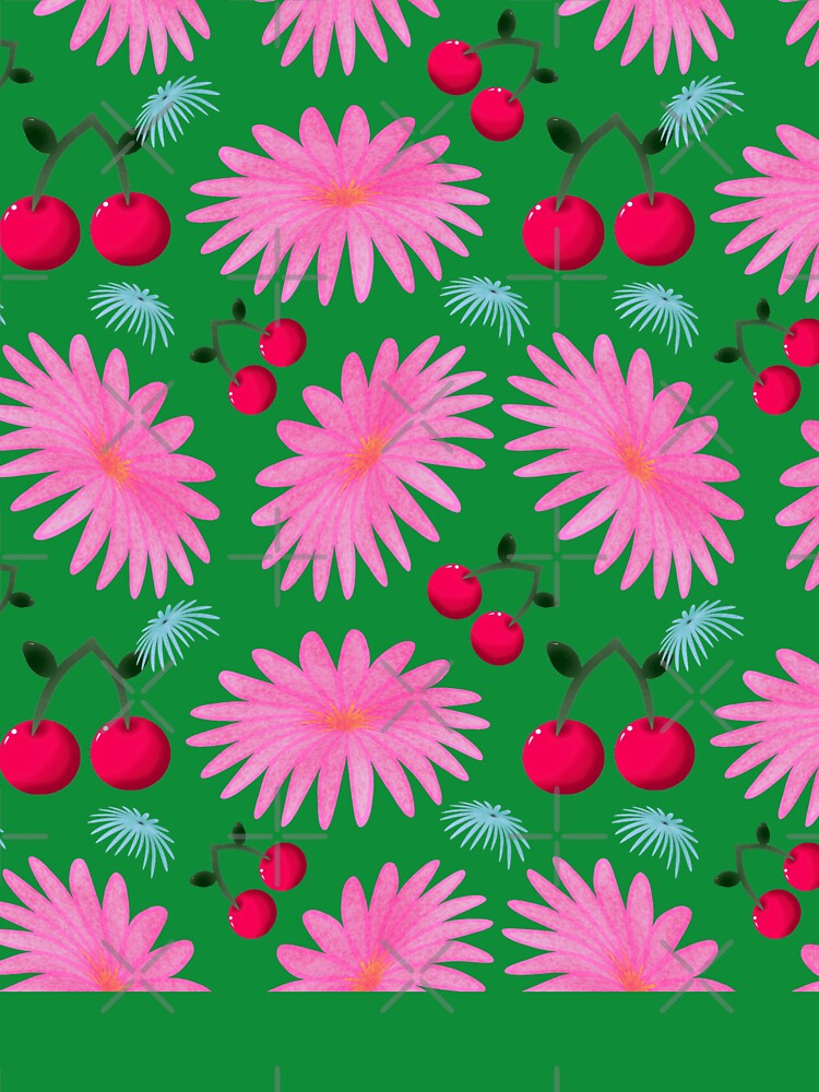 Bright Pink Floral Cherry Pattern | Cute Kawaii Fruit & Flower Aesthetic | Girly Y2K Seamless Design | Retro Pink Cherries Print by HopeAndHustle